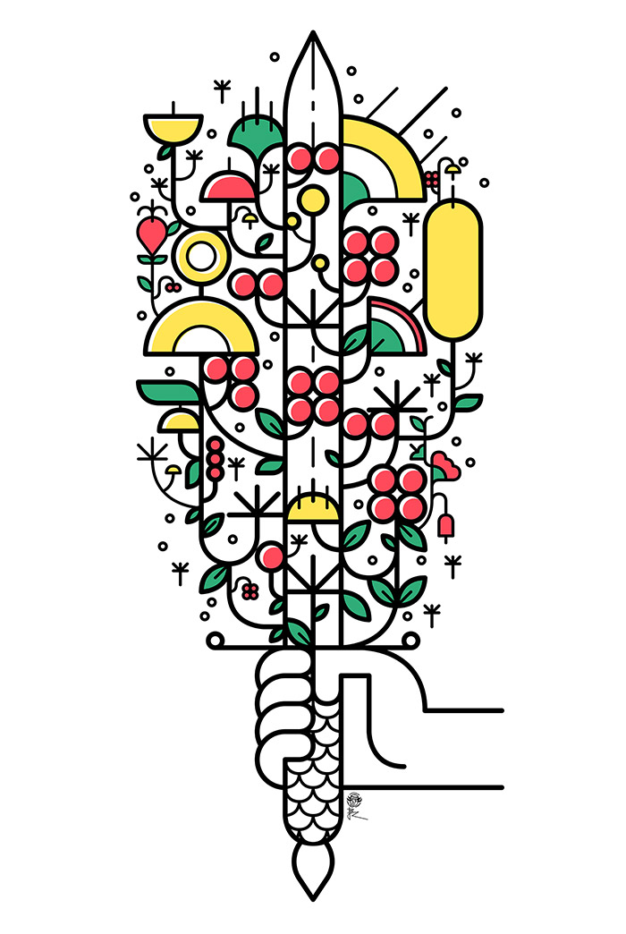 Illustration vectorielle "épée et fleurs" par Jean-Baptiste Roux