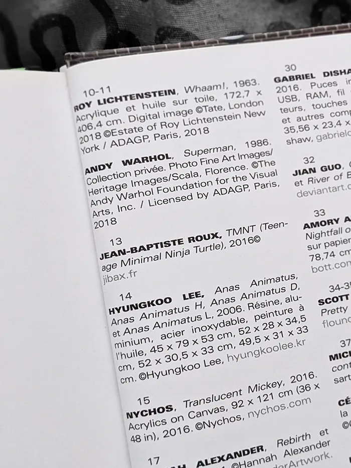 Crédits du livre Art des Geeks